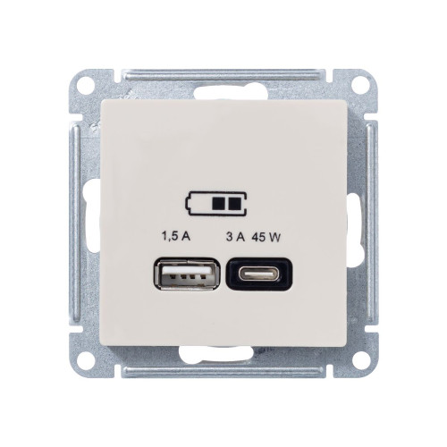 Розетка A + тип-C 45W высокоскор.заряд. QC,PD, мех. Systeme Electric AtlasDesign Беж ATN000229