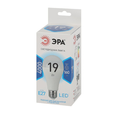 Лампа светодиодная Эра E27 19W 4000K LED A65-19W-840-E27 Б0031703