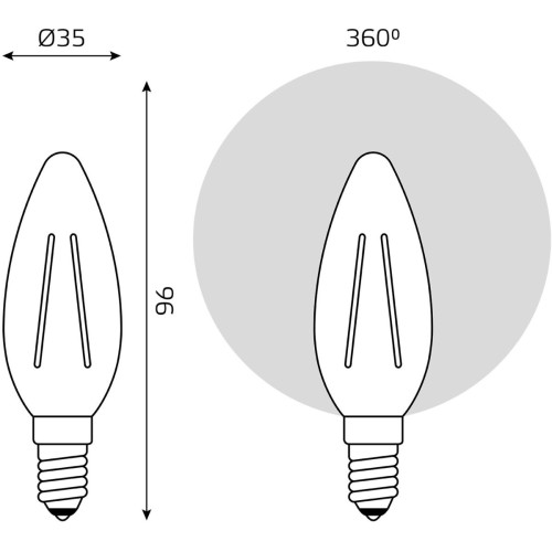 Светодиодная филаментная лампа Gauss Basic Filament E14 4W 3000K свеча 50312142
