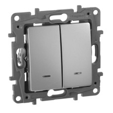 Выключатель двухклавишный Legrand Etika с подсветкой 10A 250V алюминий 672404
