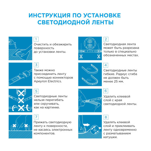Светодиодная лента Apeyron 12В СТ 4,8Вт/м smd3528, 60д/м IP65 5м синяя 00-06