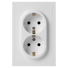 Розетка Эра Galaxy 15-2105-01 с заземлением двойная 2X2P+E Schuko со шторками IP20 16А-250В белый Б0070697