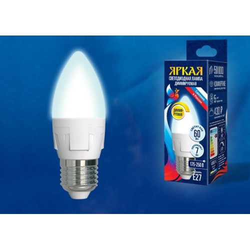 Лампа светодиодная диммируемая (UL-00004294) Uniel E14 7W 4000K матовая LED-C37 7W/4000K/E14/FR/DIM PLP01WH