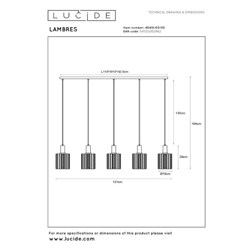 Подвесной светильник Lucide Lambres 45410/05/30