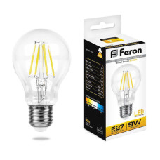 Лампа светодиодная филаментная Feron E27 9W 2700K Шар Прозрачная LB-63 25631