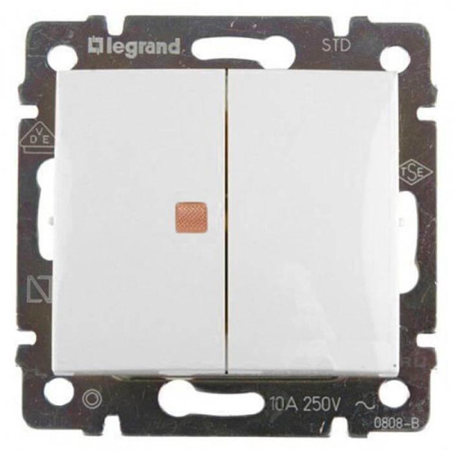 Переключатель двухклавишный Legrand Valena 10A 250V с подсветкой белый 774445