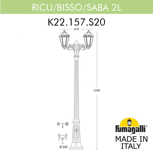 Садово-парковый светильник Fumagalli RICU BISSO/SABA 2L K22.157.S20.BYE27