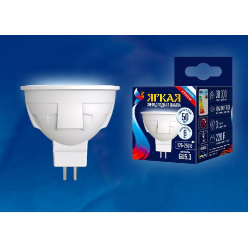 Лампа светодиодная (UL-00002421) Uniel GU10 6W 4000K матовая LED-JCDR 6W/NW/GU10/FR PLP01WH