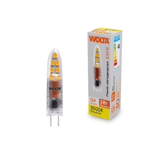 Светодиодная лампа WOLTA 3Вт 3000K G4 матовая WSTD-JC-220V3W3KG4-P