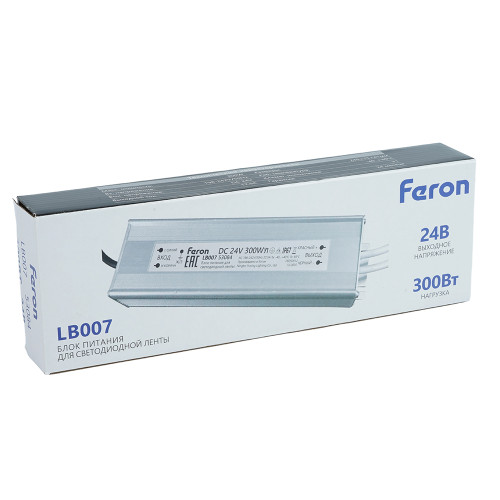 Трансформатор электронный для светодиодной ленты Feron LB007 300W 24V IP67 (драйвер) 53084