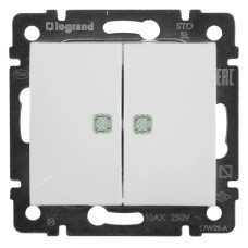 Переключатель двухклавишный на 2 направления Legrand Valena 10A 250V с подсветкой белый 774212