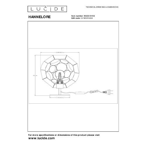 Настольная лампа Lucide Hannelore 10523/01/02