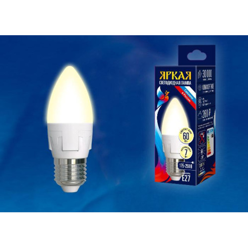 Лампа светодиодная (UL-00002413) Uniel E14 7W 3000K матовая LED-C37 7W/WW/E14/FR PLP01WH