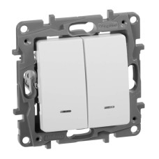 Выключатель двухклавишный Legrand Etika с подсветкой 10A 250V белый 672204