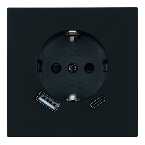 Розетка 1-местная з/ш с/з 16А + USB + Type C (механизм) Stekker Мия 250В 20W RST16-3119-05 черный бархат 50452