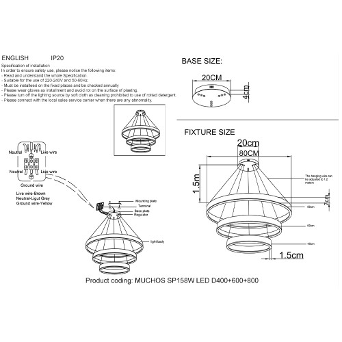 Подвесной светодиодный светильник Crystal Lux MUCHOS SP158W LED D400+600+800 GOLD