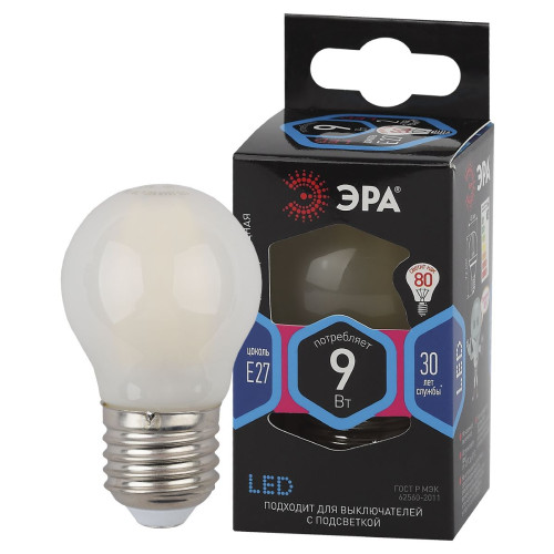 Лампа светодиодная Эра E27 9W 4000K F-LED P45-9w-840-E27 frost Б0047030