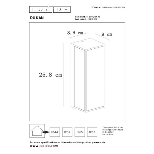 Уличный настенный светильник Lucide Dukan 15802/01/30