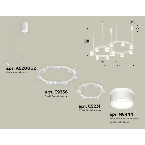 Комплект подвесного светильника Ambrella Light Techno Ring XR92081001 (A9208x2, C9236, C9231, N8444)