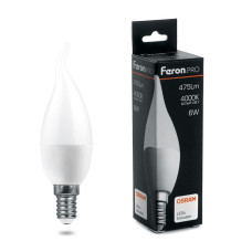 Лампа светодиодная Feron E14 6W 4000K свеча на ветру матовая LB-1306 38048