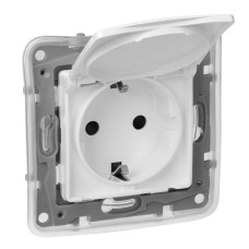Розетка 2К+З Legrand Etika 16A 250V с/з со шторками крышкой безвинтовой зажим немецкий стандарт белый 672232