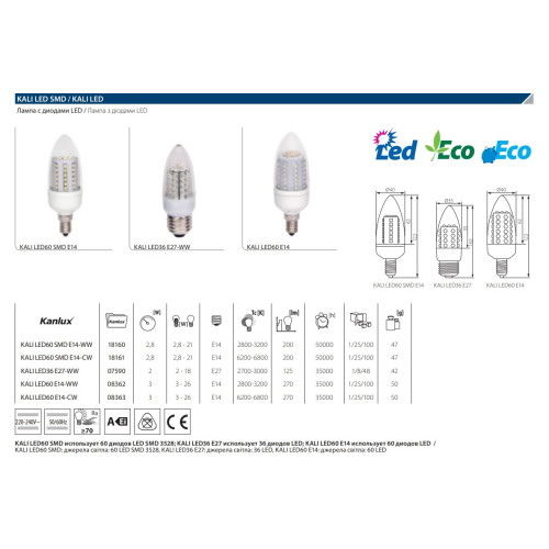 Лампа светодиодная Kanlux Kali E14 2,8W 2800-3200К 18160