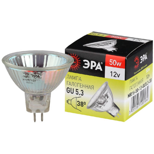 Лампа галогенная Эра GU5.3 50W 3000K GU5.3-MR16-50W-12V-CL C0027358
