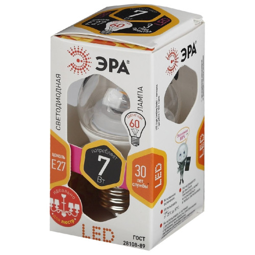 Лампа светодиодная Эра E27 7W 2700K LED P45-7W-827-E27-Clear Б0017243