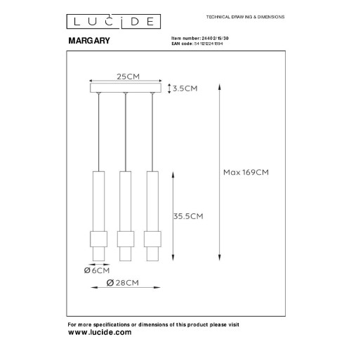 Подвесной светильник Lucide Margary 24402/15/30