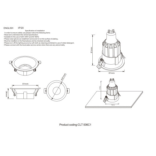 Встраиваемый светильник Crystal Lux CLT 006 CLT 006C1 BL