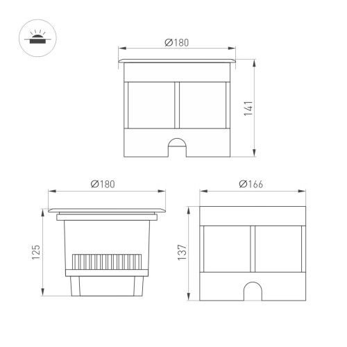 Ландшафтный светильник Arlight LTD-DAFNA-GROUND-R180-25W Day4000 (SL, 35 deg, 230V) (IP67 Металл) 061207