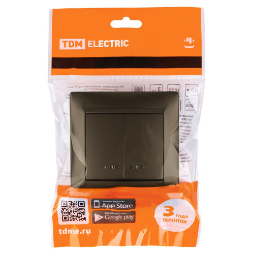 Выключатель двухклавишный с подсветкой Лама TDM Electric SQ1815-0705