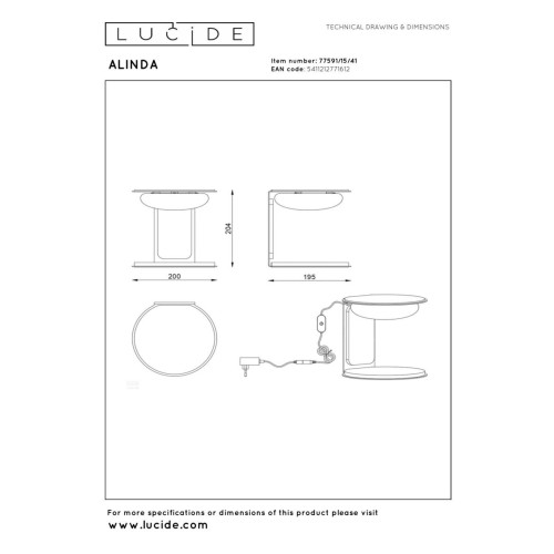 Настольная лампа Lucide Alinda 77591/15/41