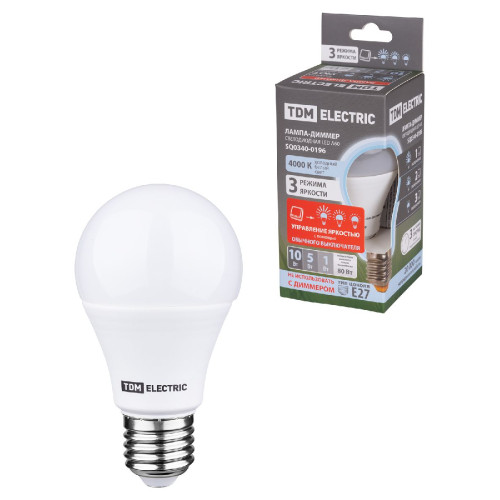 Лампа светодиодная диммируемая TDM Electric E27 10W 4000K прозрачная SQ0340-0196