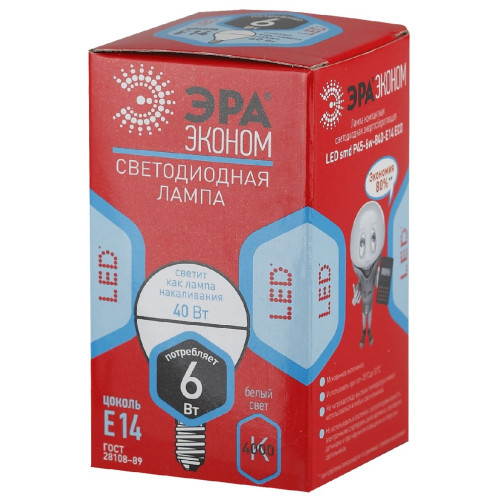 Лампа светодиодная Эра E14 6W 4000K ECO LED P45-6W-840-E14 Б0019077
