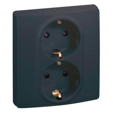 Розетка 2X2К+З Legrand Etika 16A 250V с/з со шторками безвинтовой зажим немецкий стандарт антрацит 672633