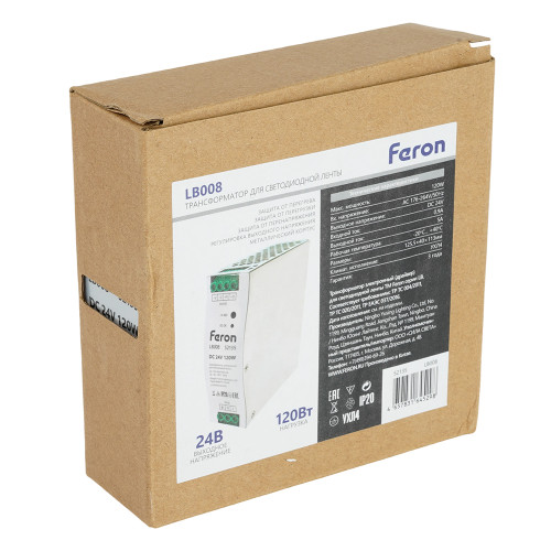 Трансформатор электронный на DIN-рейку Feron LB008 120W 24V IP20 52135