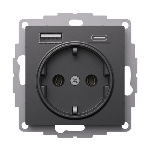 Розетка 16А с 2 USB A+C, 5В/2,4А/3,0А, 2х5В/1,5А, Systeme Electric AtlasDesign Базальт ATN001432