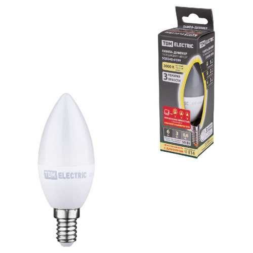 Лампа светодиодная диммируемая TDM Electric Е14 6W 3000K прозрачная SQ0340-0199