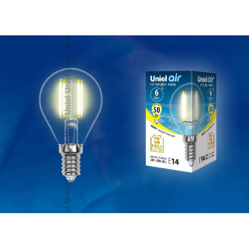Лампа светодиодная филаментная (UL-00002199) Uniel E14 6W 3000K прозрачная LED-CW35-6W/WW/E14/CL GLA01TR