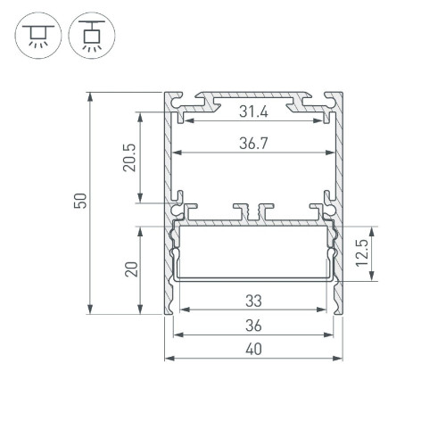 Алюминиевый профиль Arlight SL-LINE-4050-3L-2000 ANOD BLACK 044670