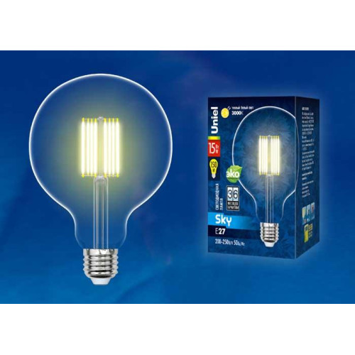 Лампа светодиодная филаментная (UL-00004859) Uniel E27 10W 4000K прозрачная LED-G125-10W/NW/E27/CL PLS02WH