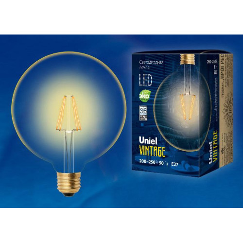Лампа светодиодная филаментная (UL-00002355) Uniel E27 6W 2250K прозрачная LED-A60-6W/GOLDEN/E27 GLV21GO