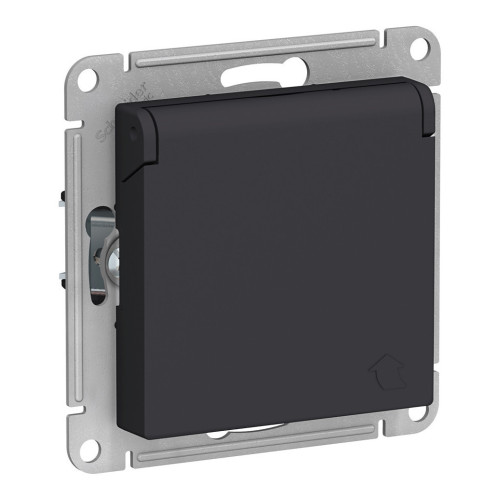 Розетка с/з, со шторками, с крышкой, 16А Systeme Electric AtlasDesign Карбон ATN001046