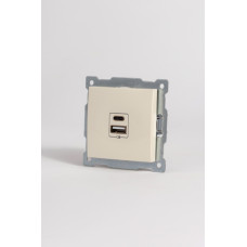 Розетка с двумя разъемами USB + Tupe C+A ELBI Zena Vega 609-010300-335