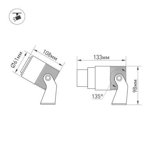 Трековый трехфазный светильник Arlight ALT-RAY-ZOOM-R61-12W Day4000 (DG, 10-60 deg, 230V) (IP67 Металл) 029700(1)