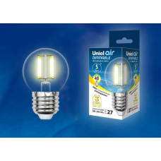 Лампа светодиодная филаментная (UL-00002868) Uniel E27 5W 3000K LED-G45-5W/WW/E27/CL/DIM GLA01TR