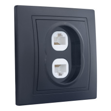 Розетка двойная компьютерная RJ45 скрытой установки IP20, черная 