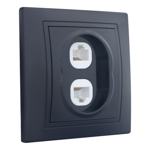 Розетка двойная компьютерная RJ45 скрытой установки IP20, черная 