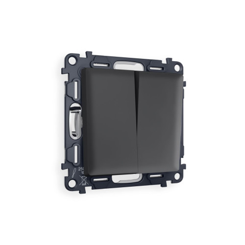 Комплект механизма 2-клавишного перекрестного выключателя 10A-250V Alfa Графит мягкое касание Quant Ambrella Volt MA903030 (AP9030, VM125)